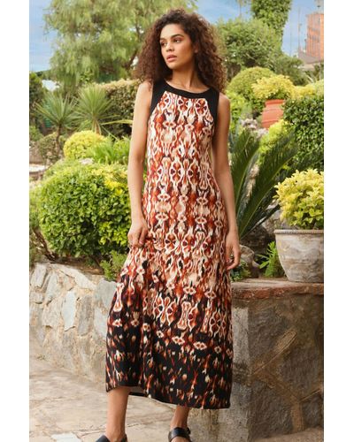 Roman Sleeveless Aztec Maxi Stretch Dress - White