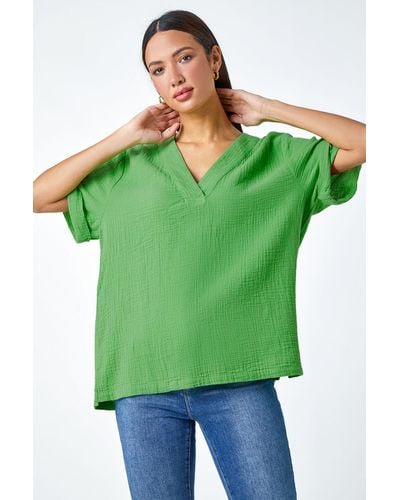 Roman Textured Cotton Relaxed T-shirt - Green