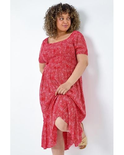 Roman Originals Curve Printed Crinkle Shirred Midi Dress