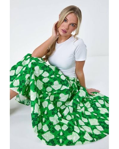 Roman Petite Abstract Print Cotton Pocket Skirt - Green
