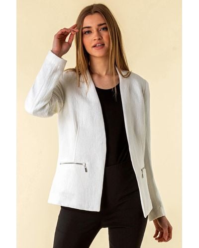 Roman Zip Detail Pleat Jacket - White