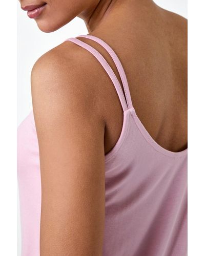 Roman Plain Double Strap Stretch Vest Top - Pink