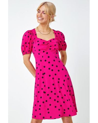 Roman Dusk Fashion Sweetheart Neck Polka Dot Dress - Pink