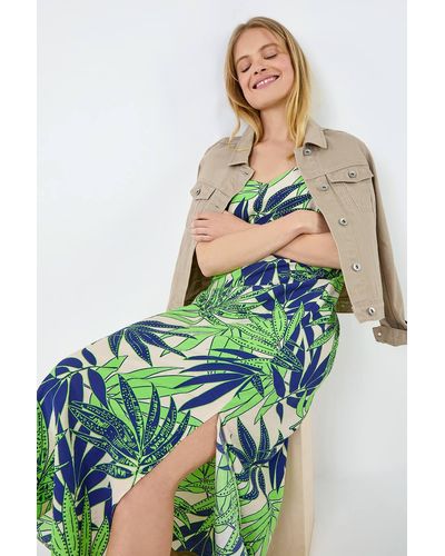 Roman Tropical Palm Print Midi Dress - Green
