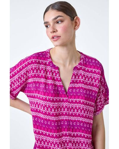 Roman Aztec Stripe Print Woven Top - Pink