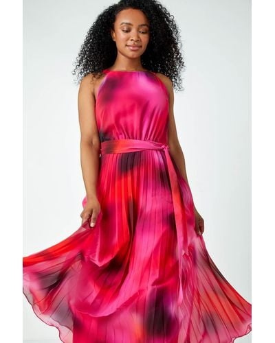Roman Petite Halterneck Pleated Maxi Dress - Pink