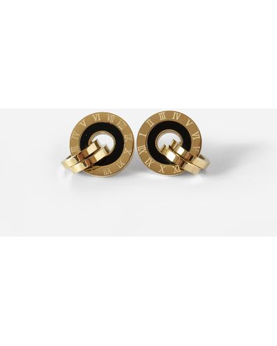 Roman Mini Hoop Clock Stud Earrings - Metallic