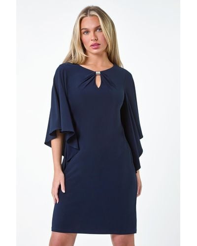 Roman Originals Petite Asymmetric Sleeve Shift Dress - Blue