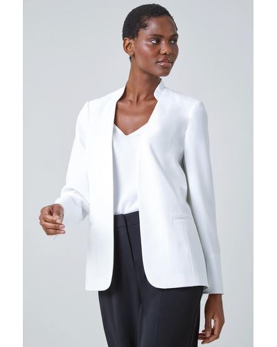 Roman Smart Collar Longline Blazer Jacket - White
