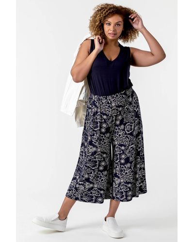 Roman Floral Palm Print Culottes in Blue | Lyst UK