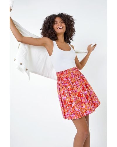 Roman Dusk Fashion Floral Stretch Shirred Mini Skirt
