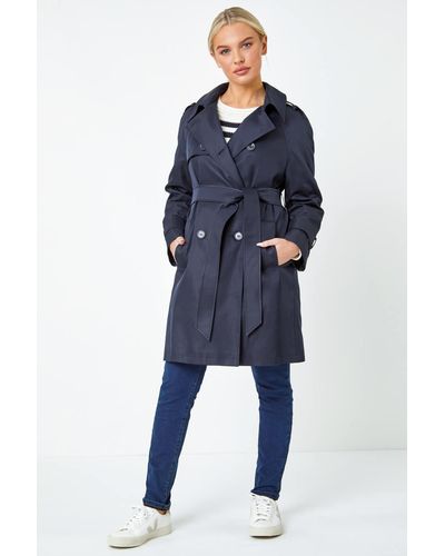 Roman Petite Double Breasted Trench Coat - Blue