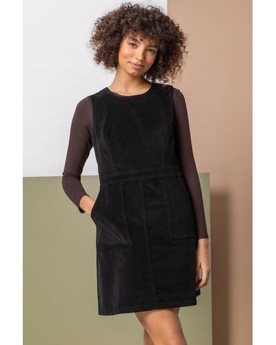 Roman Dusk Fashion Corduroy Pull On Pinafore Dress - Black