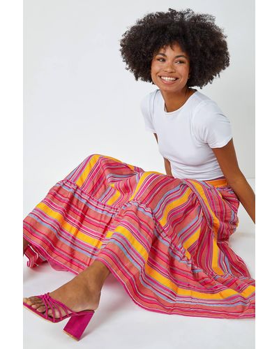 Roman Tiered Striped Maxi Skirt