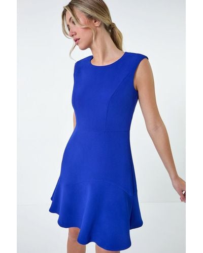 Roman Dusk Fashion Plain Sleeveless Skater Dress - Blue