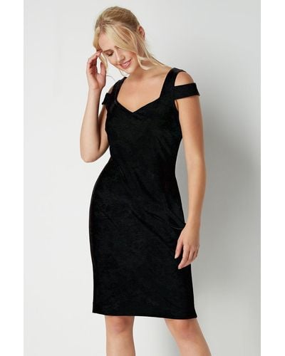 Roman Velvet Cold Shoulder Dress - Black