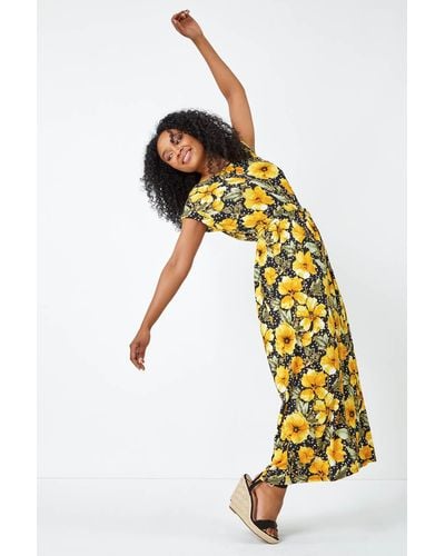 Roman Originals Petite Floral Spot T-shirt Maxi Dress - Yellow