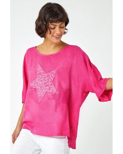 Roman Sequin Star Print Tunic Top - Pink
