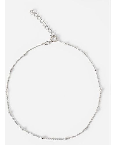 Roman Sterling Silver Fine Beaded Chain Anklet - White