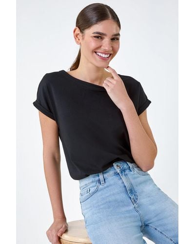 Roman Plain Stretch Cotton Jersey T-shirt - Black