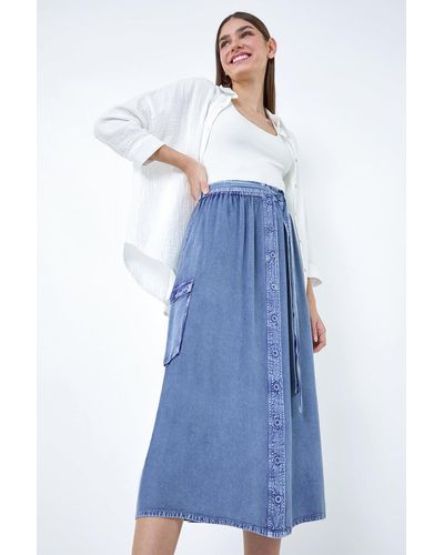 Roman Button Front Pocket Skirt - Blue