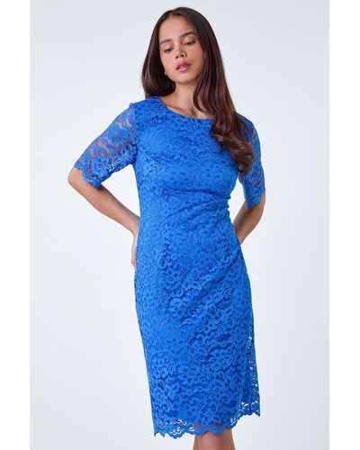 Roman Originals Petite Lace Overlay Shift Dress - Blue