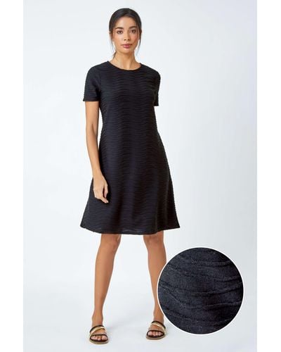 Roman Textured A-line Stretch Dress - Black