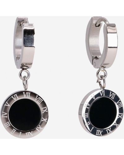 Roman Drop Clock Earrings - Black