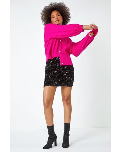 Roman Dusk Fashion Embellished Sequin Stretch Skirt - Pink