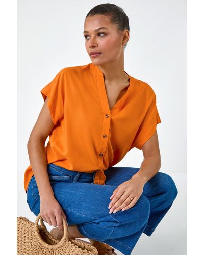 Roman Plain Button Through Relaxed Shirt - Orange