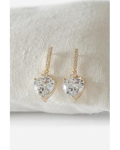Roman Diamante Heart Drop Earrings - Metallic