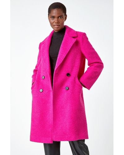 Roman Relaxed Double Breasted Boucle Coat - Pink