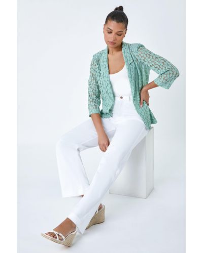 Roman Floral Lace Blazer Jacket - Blue