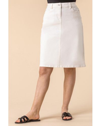 Roman Cotton Denim Stretch Skirt - White
