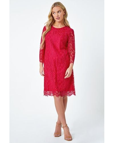 Roman Originals Petite Lace Overlay Tunic Dress - Red