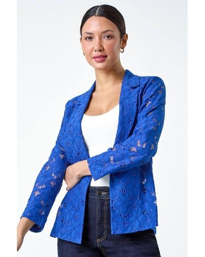 Roman Cotton Blend Floral Lace Jacket - Blue
