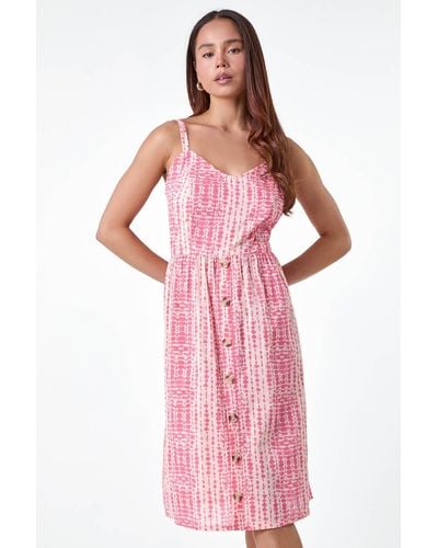 Roman Originals Petite Tie Dye Button Front Dress - Pink