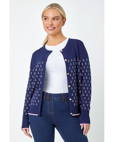 Roman Petite Anchor Embroidered Cardigan - Blue