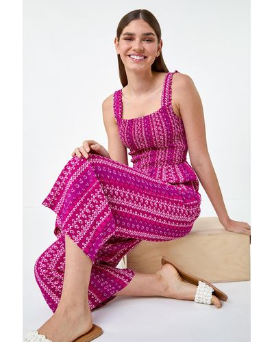 Roman Abstract Stripe Wide Leg Stretch Jumpsuit - Pink