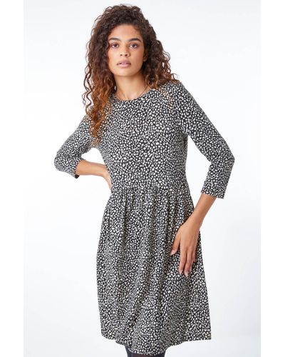 Roman Leopard Print Stretch Dress - Grey