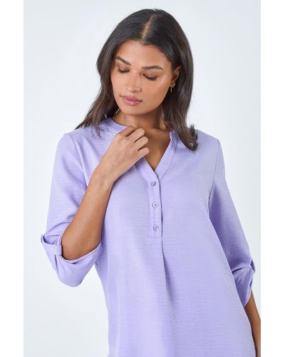 Roman Longline Button Tunic Top - Purple