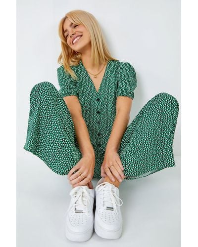 Roman Dusk Fashion Polka Dot Print Culotte Jumpsuit - Green
