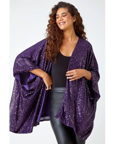 Roman One Size Embellished Sequin Cape Jacket - Purple