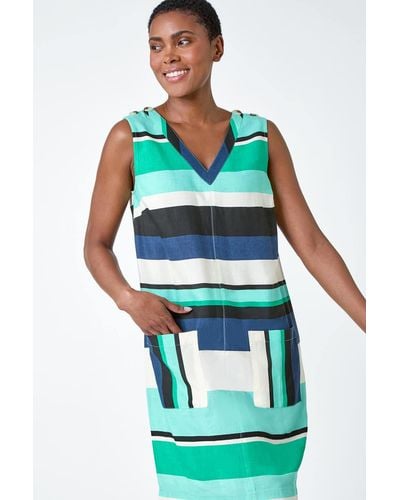 Roman Striped Cotton Blend Shift Dress - Blue