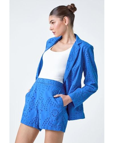 Roman Cotton Broderie Shorts - Blue