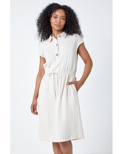 Roman Petite Stripe Linen Shirt Dress - White