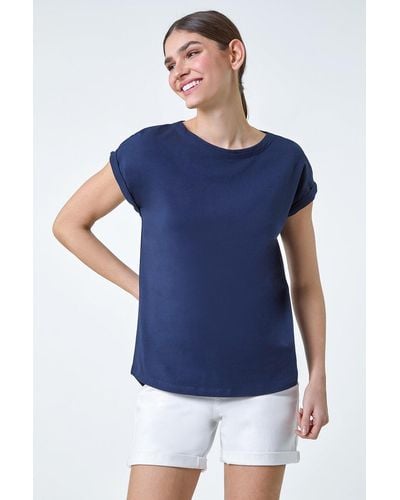 Roman Plain Stretch Cotton Jersey T-shirt - Blue