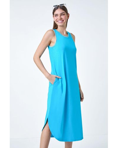 Roman Contrast Stitch Stretch Jersey Midi Dress - Blue