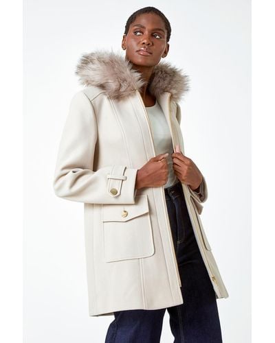 Roman Faux Fur Collar Smart Coat - Natural