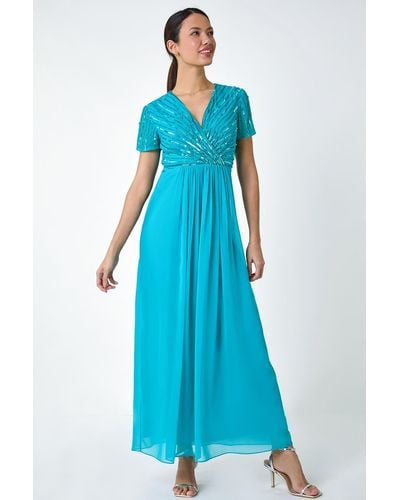 Roman Sequin Embellished Maxi Dress - Blue